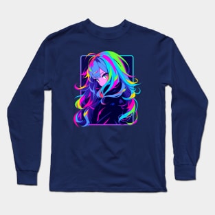 Beautiful Cyber Anime Girl Portrait Long Sleeve T-Shirt